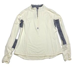 Kyodon 1/2 Zip Pullover Shirt Size L Off White Gray Run Yoga Workout Women‎